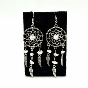 Silver Pink Rose Quartz Dreamcatcher Earrings
